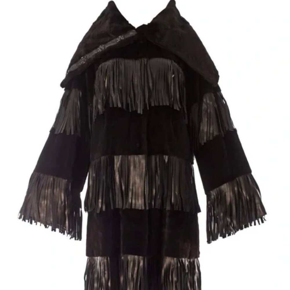 STUNNING DOLCE GABBANA RUNWAY 26" SHEARED WEASEL JACKET W/LEATHER FRINGE NWT
